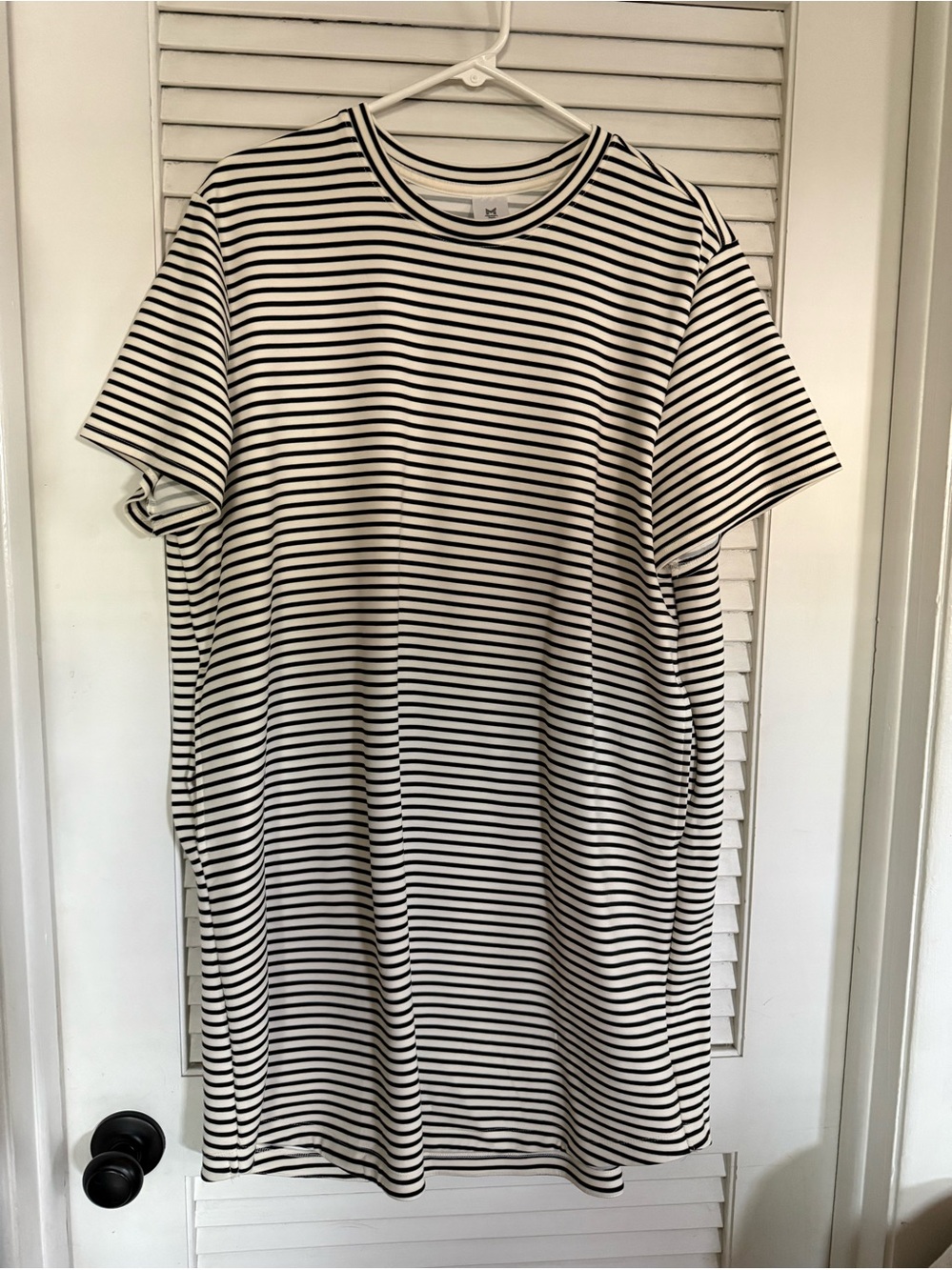 Striped Short-Sleeve T-Shirt Dress - White & Black
